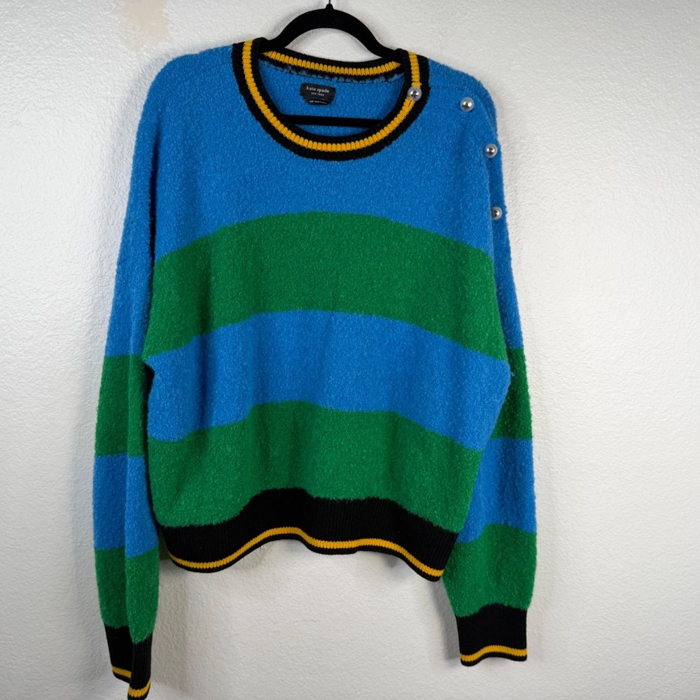 Kate Spade Women's Sweater Blue Green Sz XXL Alpaca Chunky Striped Eclectic